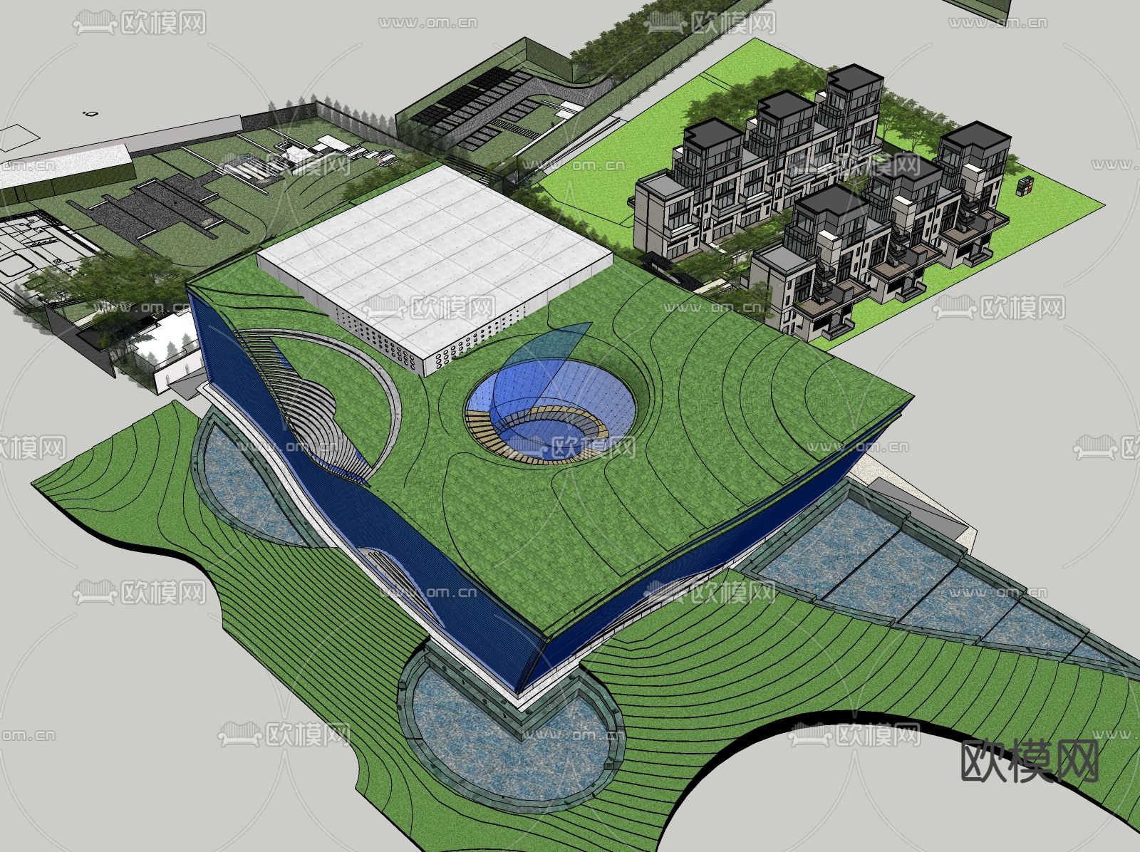 现代展览馆建筑外观su模型下载（渲染图2）
