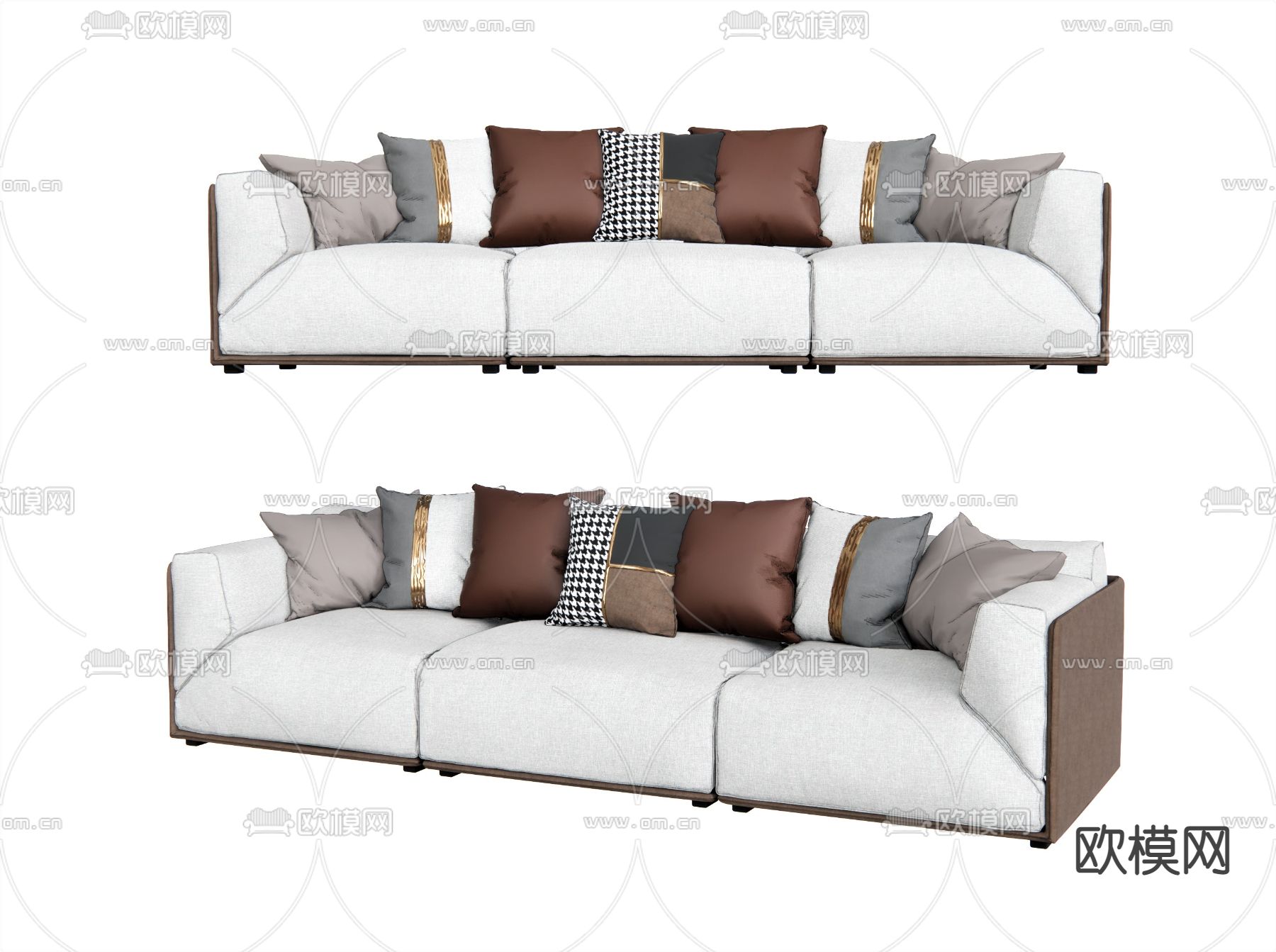 新中式多人沙发su模型下载（渲染图1）