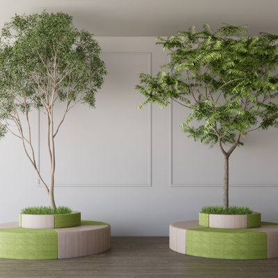  现代树池圆形公共座椅su模型 