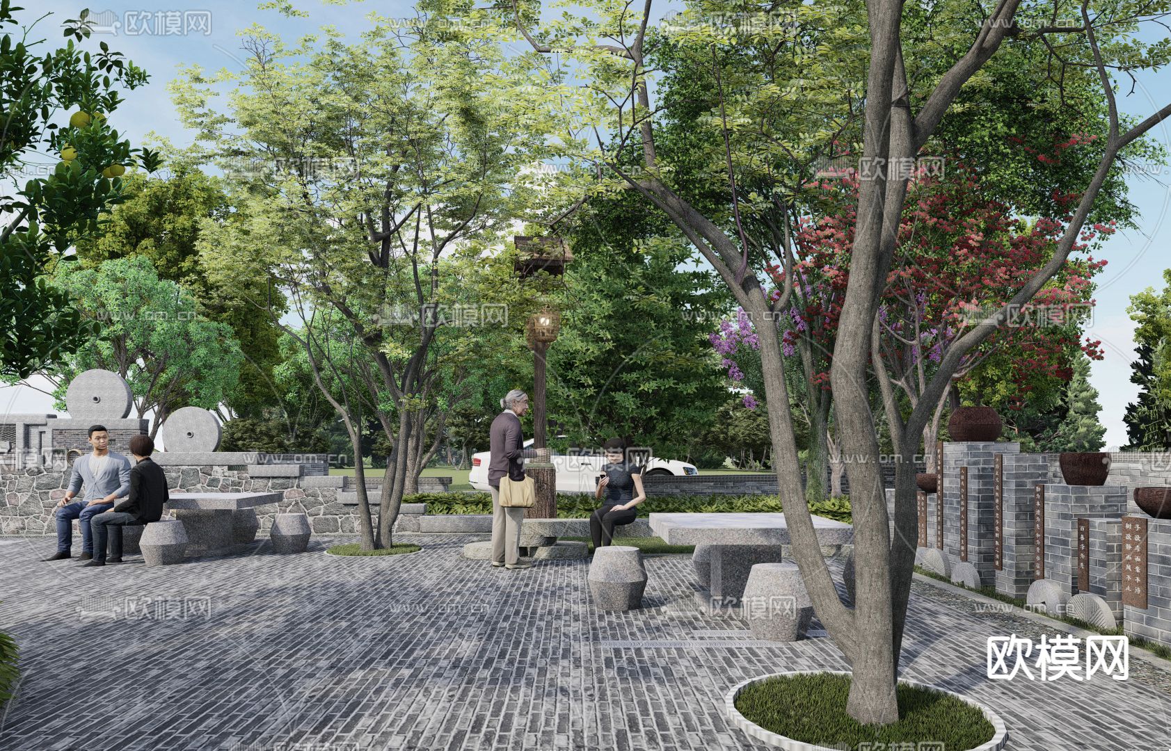 中式农耕公园景观su模型下载（渲染图5）