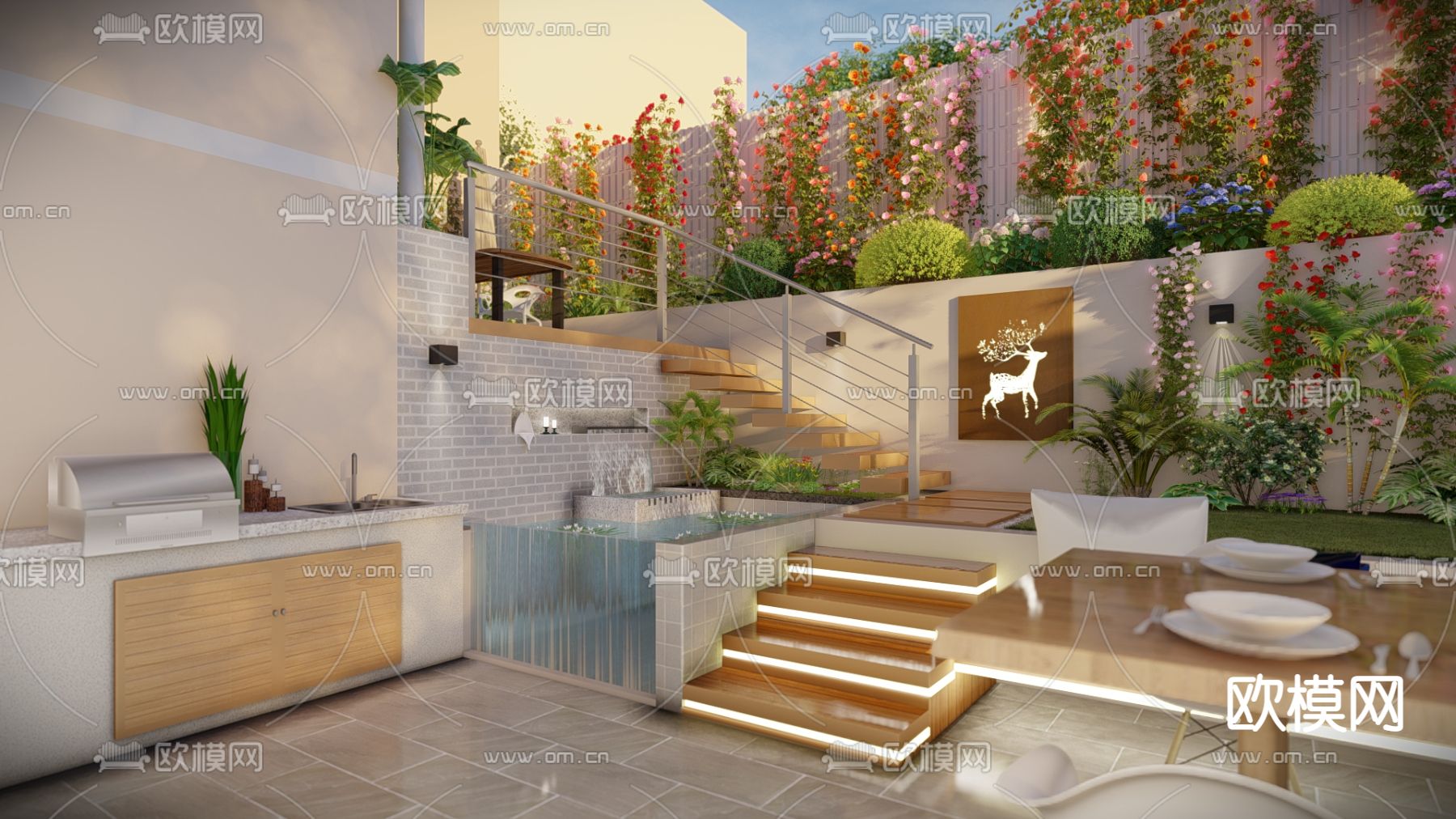 现代跃层阳台花园su模型下载（渲染图2）