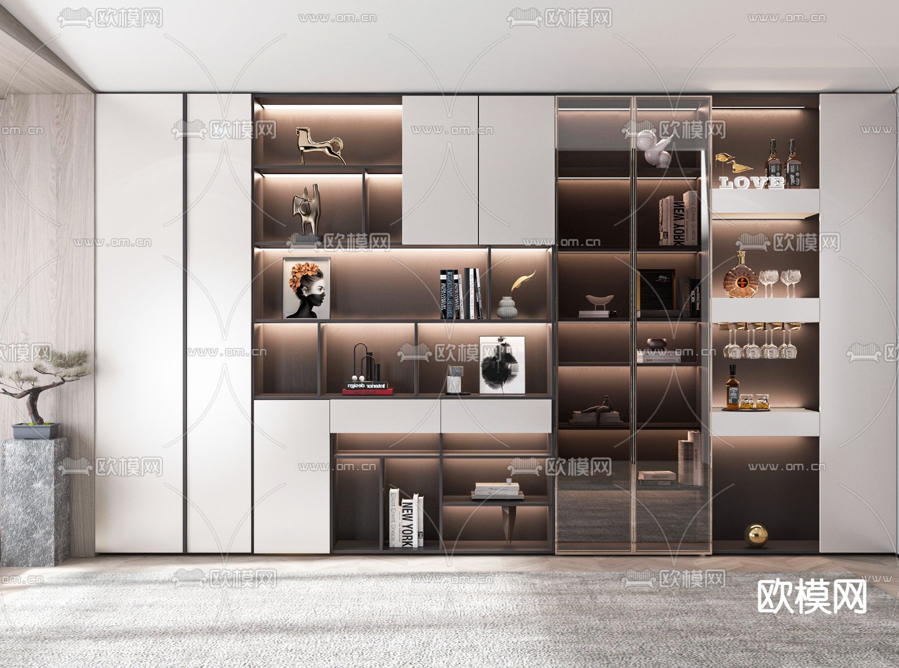 现代轻奢烤漆书柜装饰柜3d模型下载