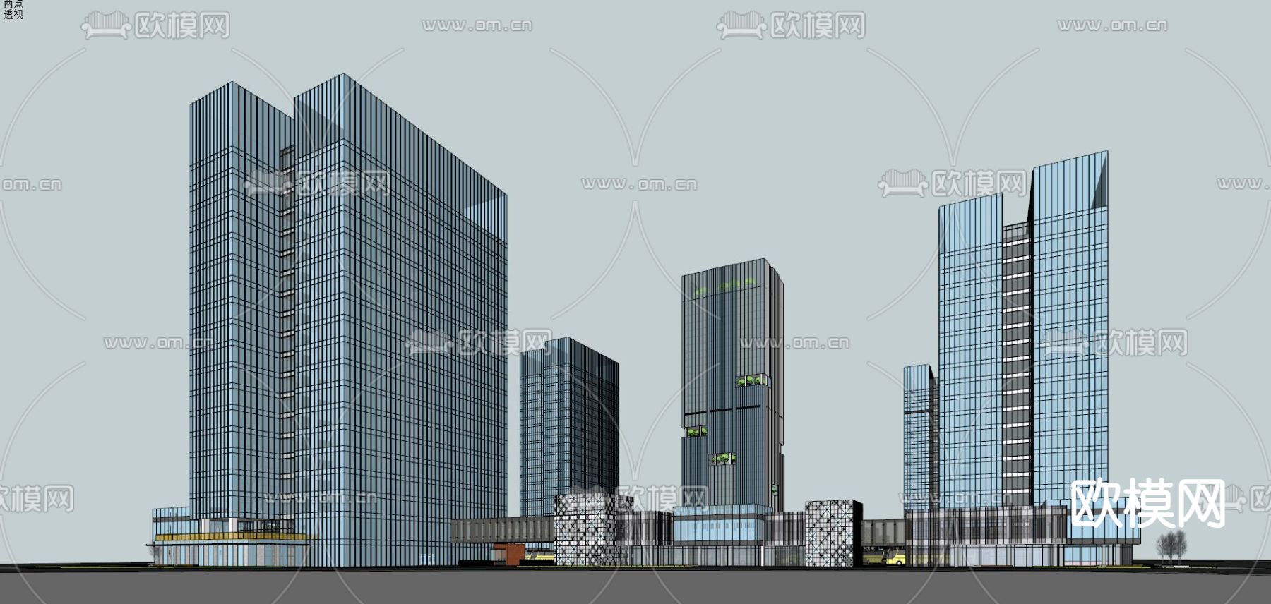现代北京通州商务办公楼鸟瞰su模型下载（渲染图10）