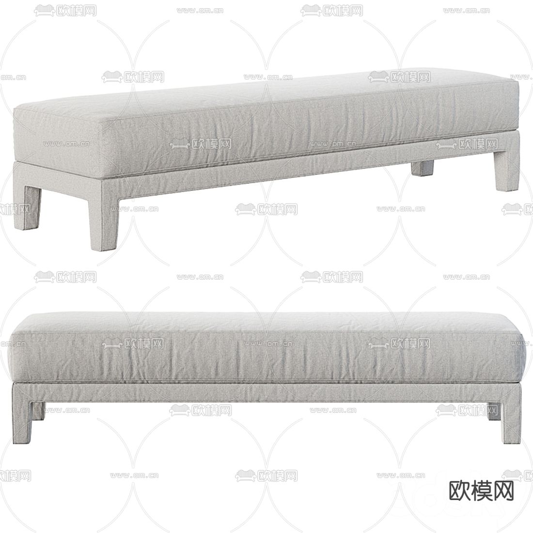 Meridiani 现代浅灰色布艺沙发凳3d模型下载