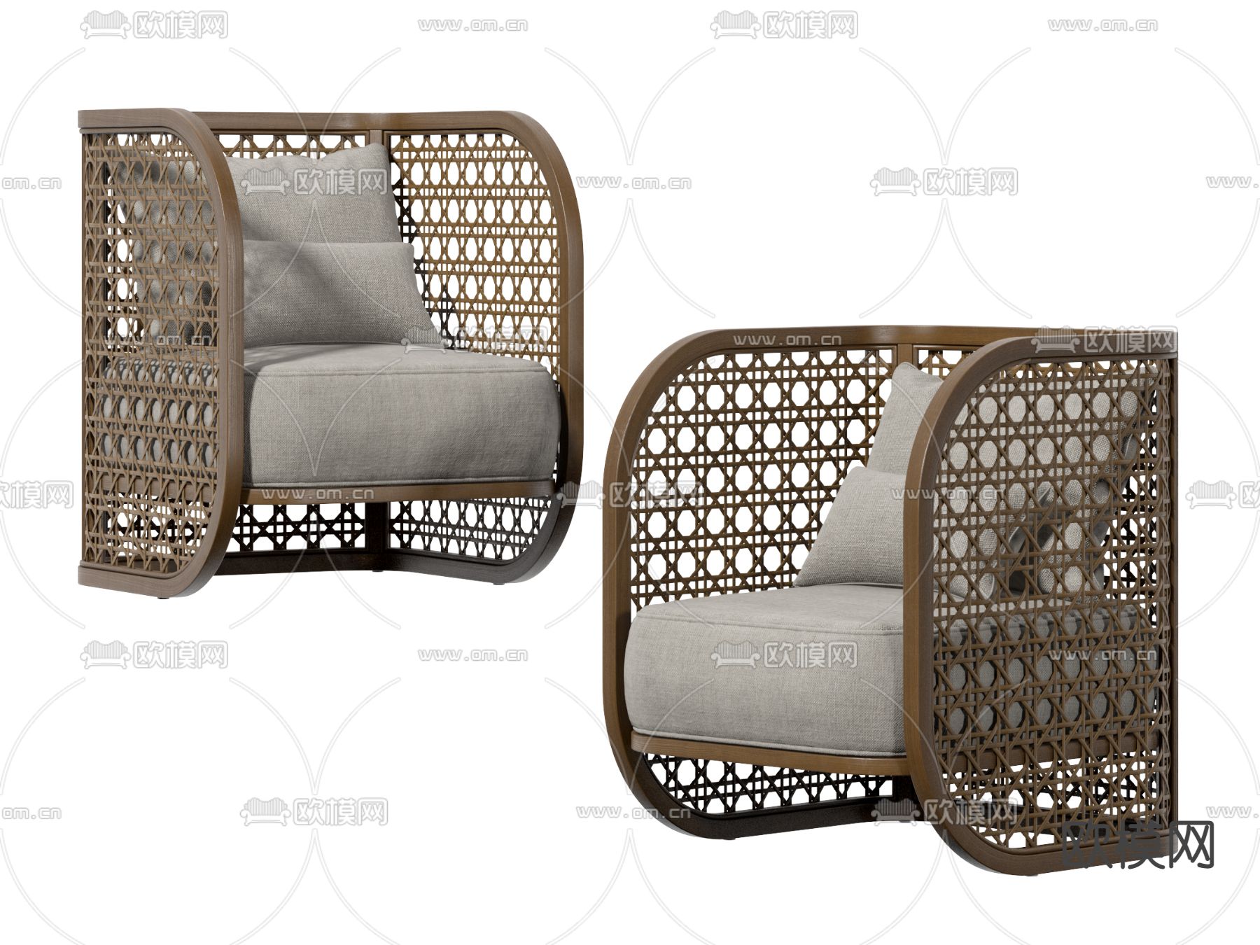 现代藤编户外休闲单人沙发3d模型下载
