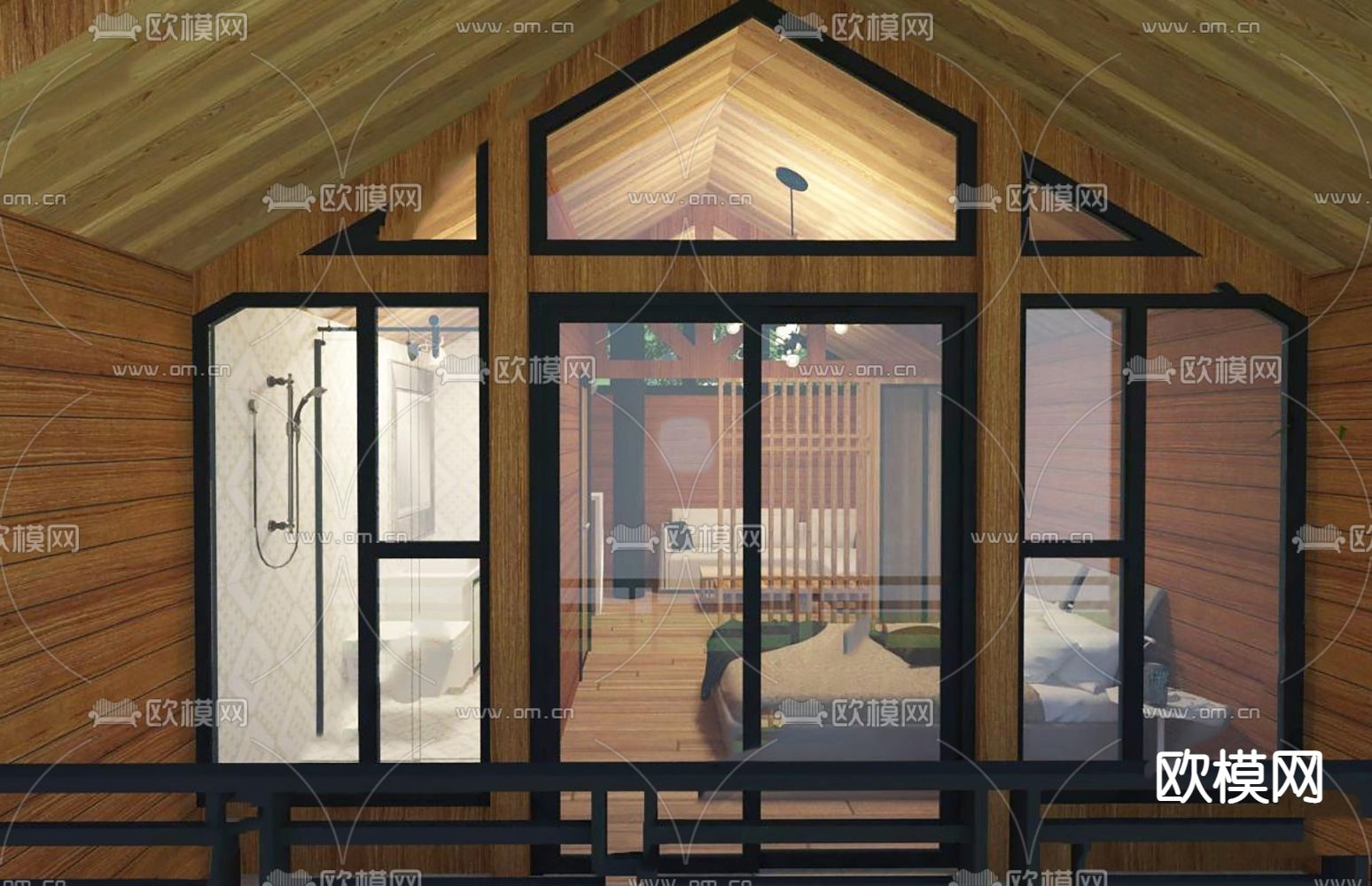 现代民宿木屋树屋别墅外观su模型下载（渲染图2）
