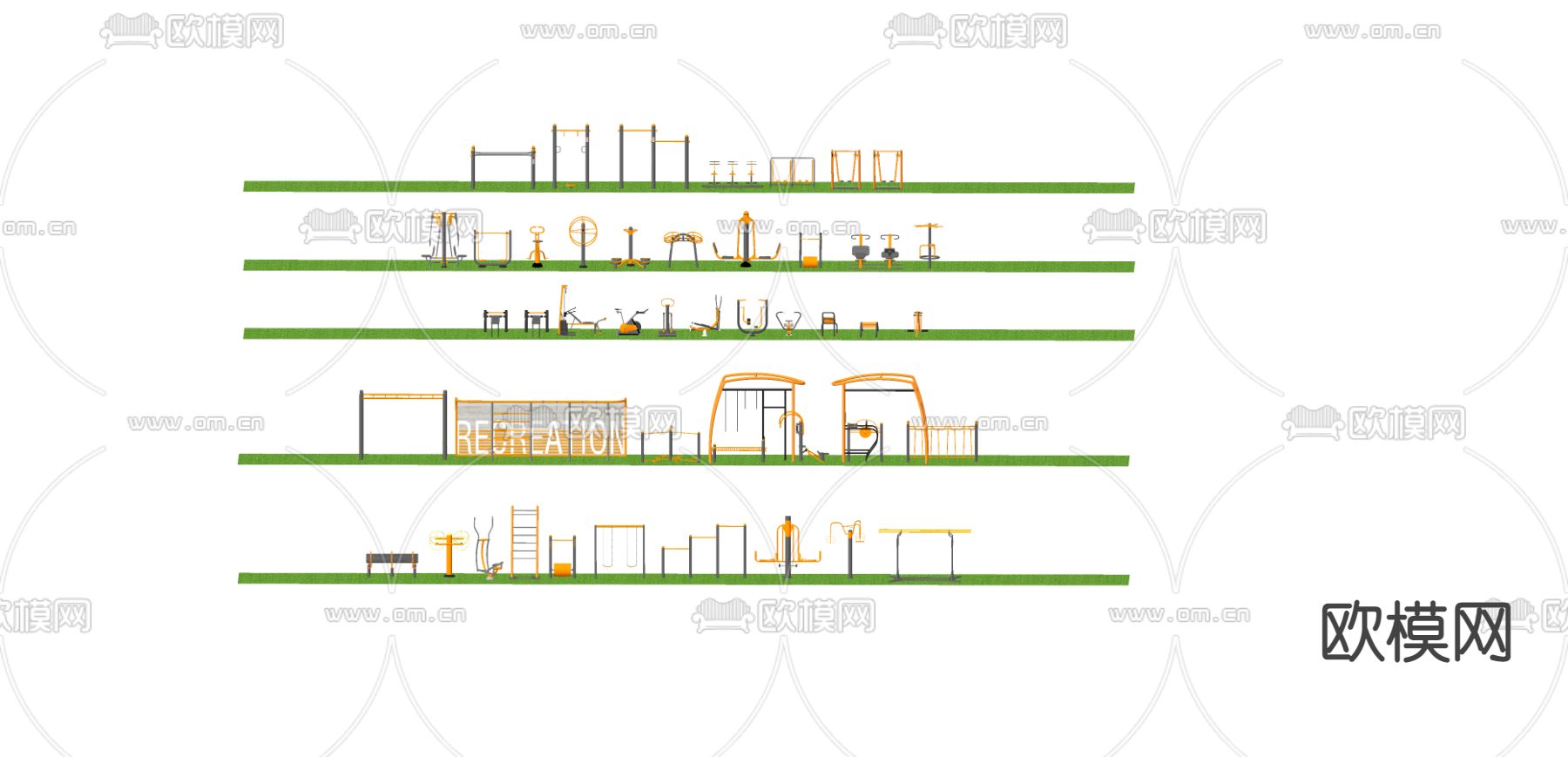 现代公园健身器械su模型下载（渲染图2）