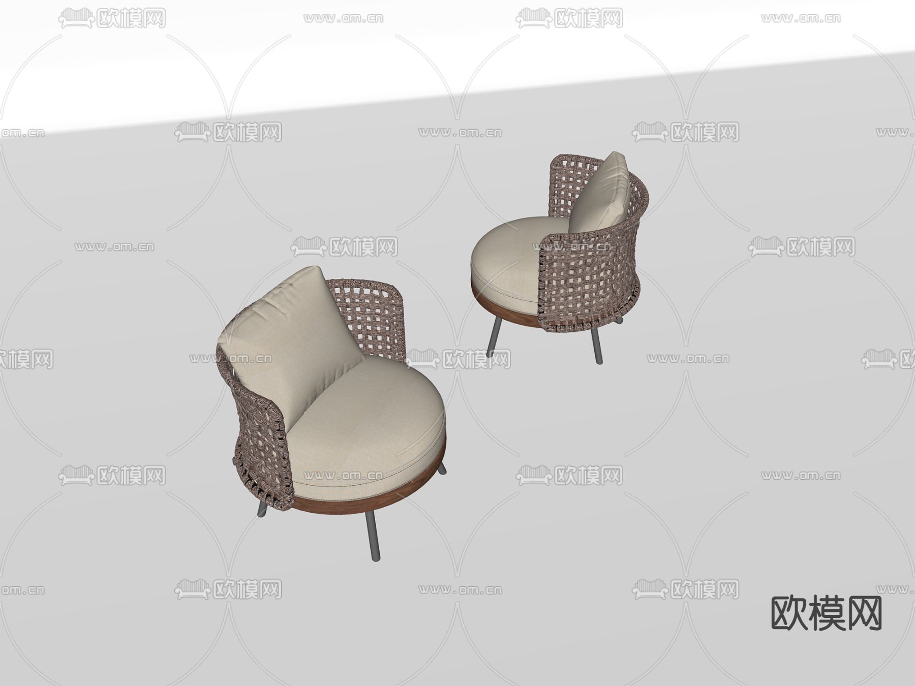 侘寂风编织布艺户外休闲椅su模型下载（渲染图2）