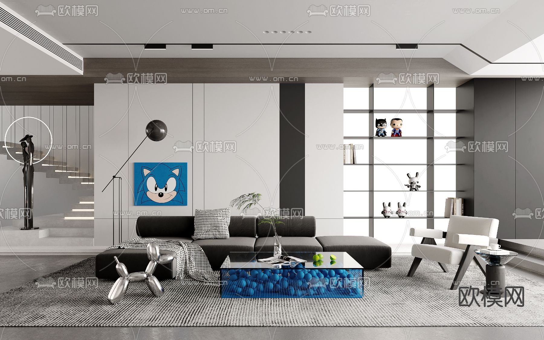 现代高级灰客厅su模型