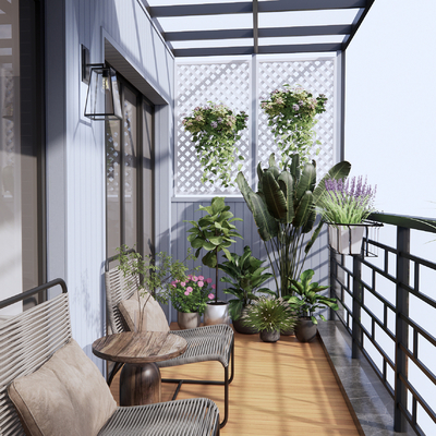  现代休闲阳台露台su模型 