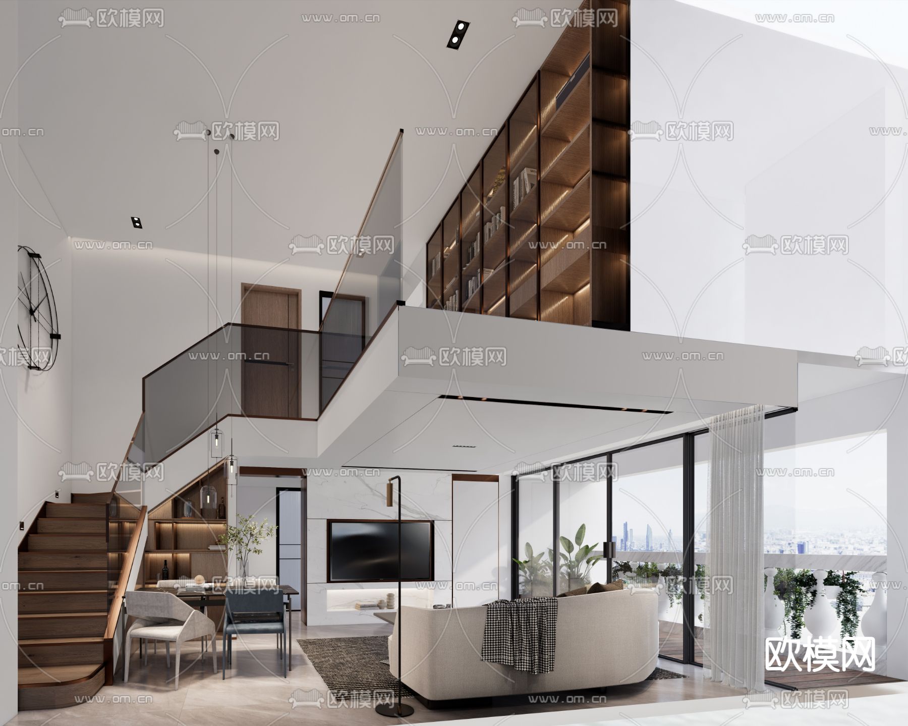现代loft公寓客厅su模型