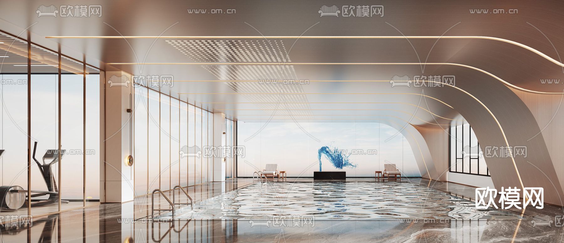 现代室内游泳池3d模型