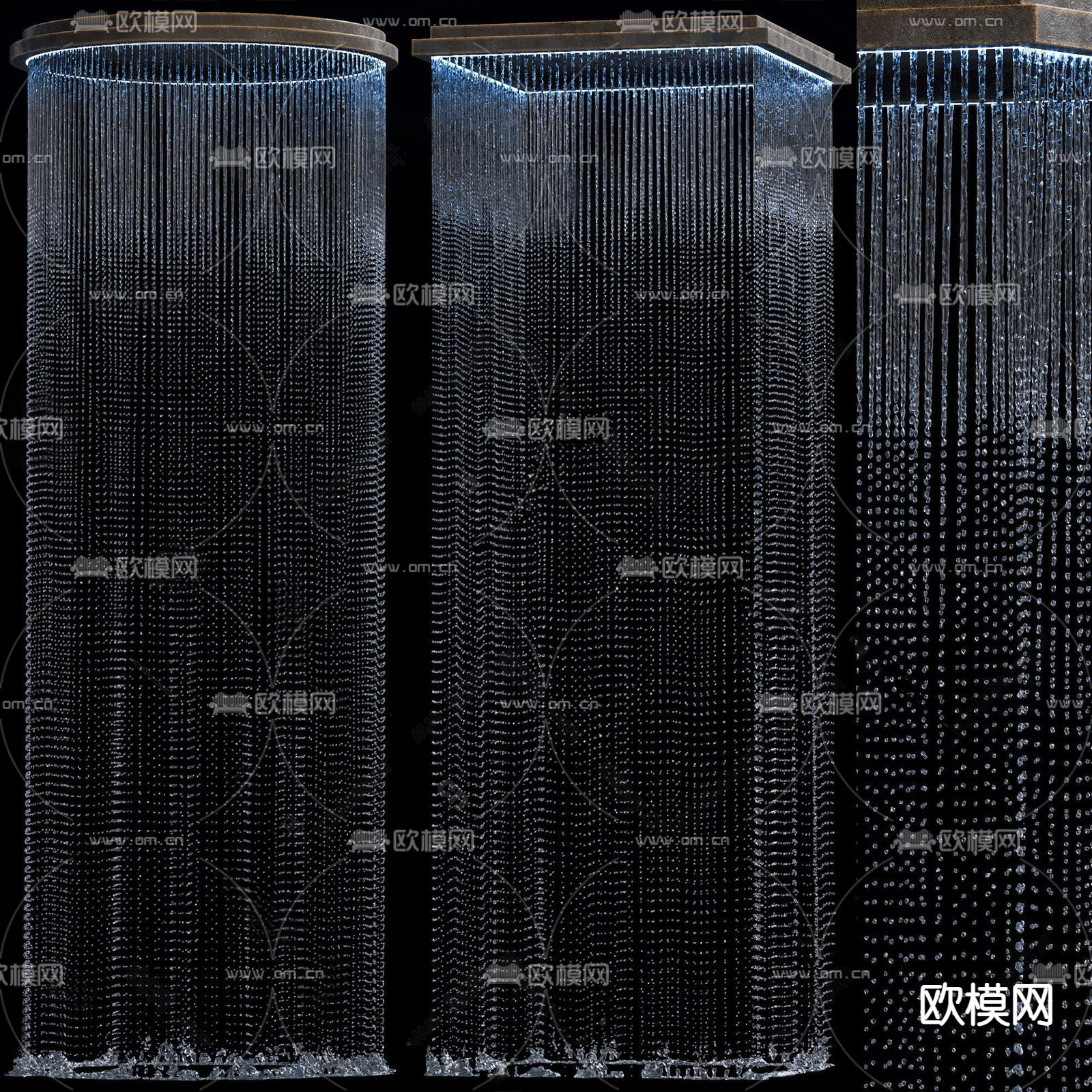 现代水幕水帘水景小品su模型