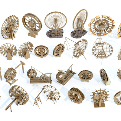  现代水车排水车农具小品su模型 