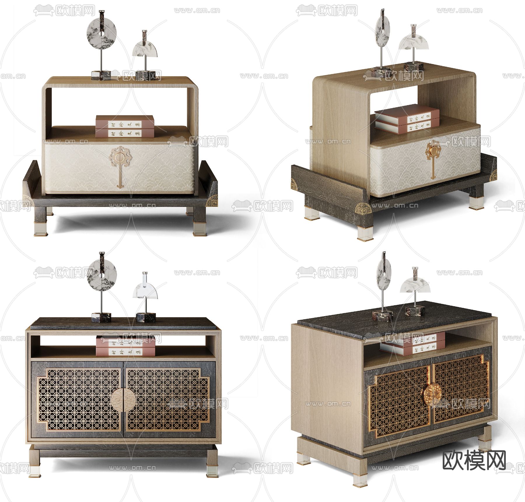 新中式轻奢床头柜3d模型下载（渲染图1）