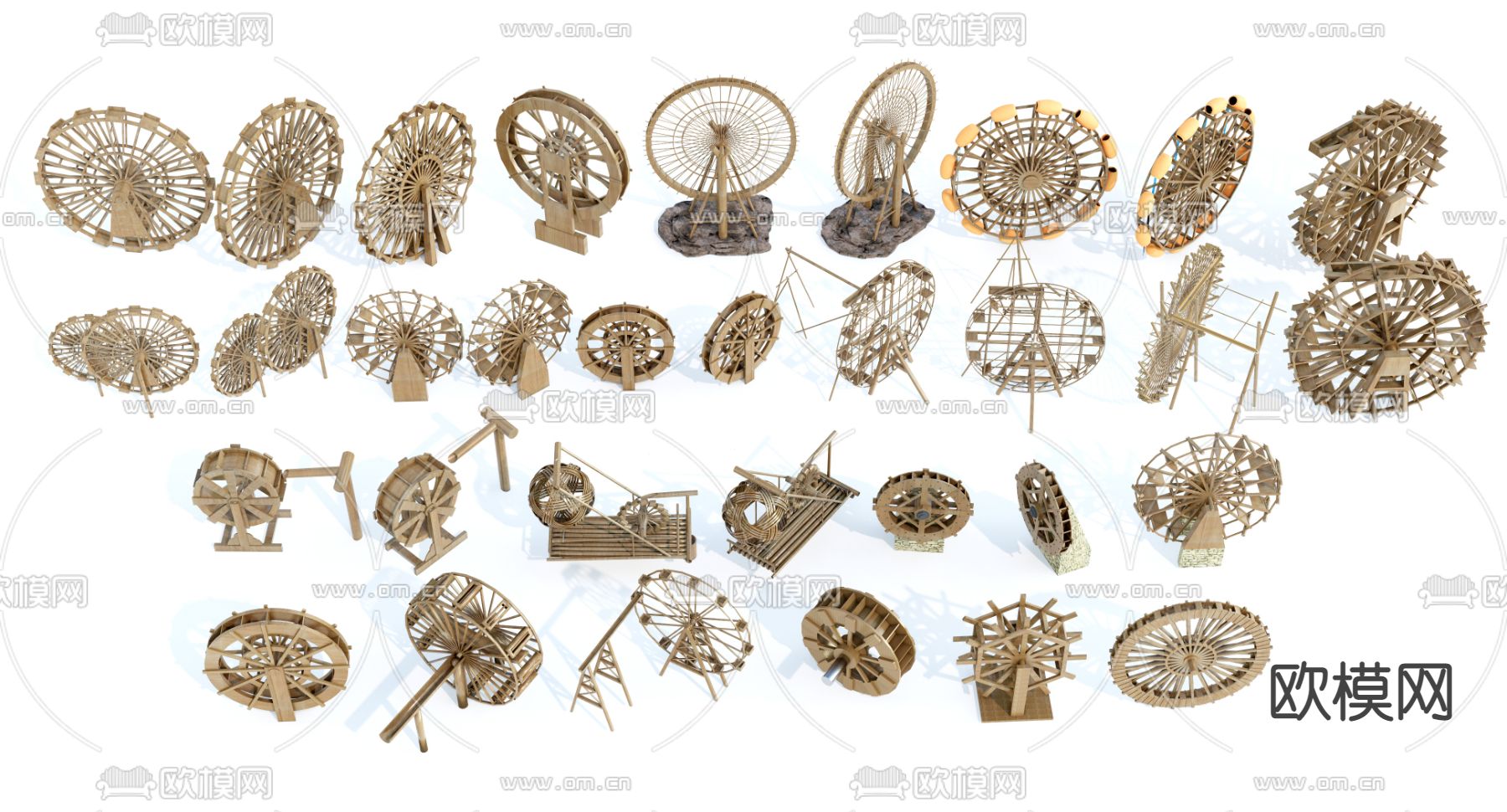 现代水车排水车农具小品su模型下载（渲染图1）