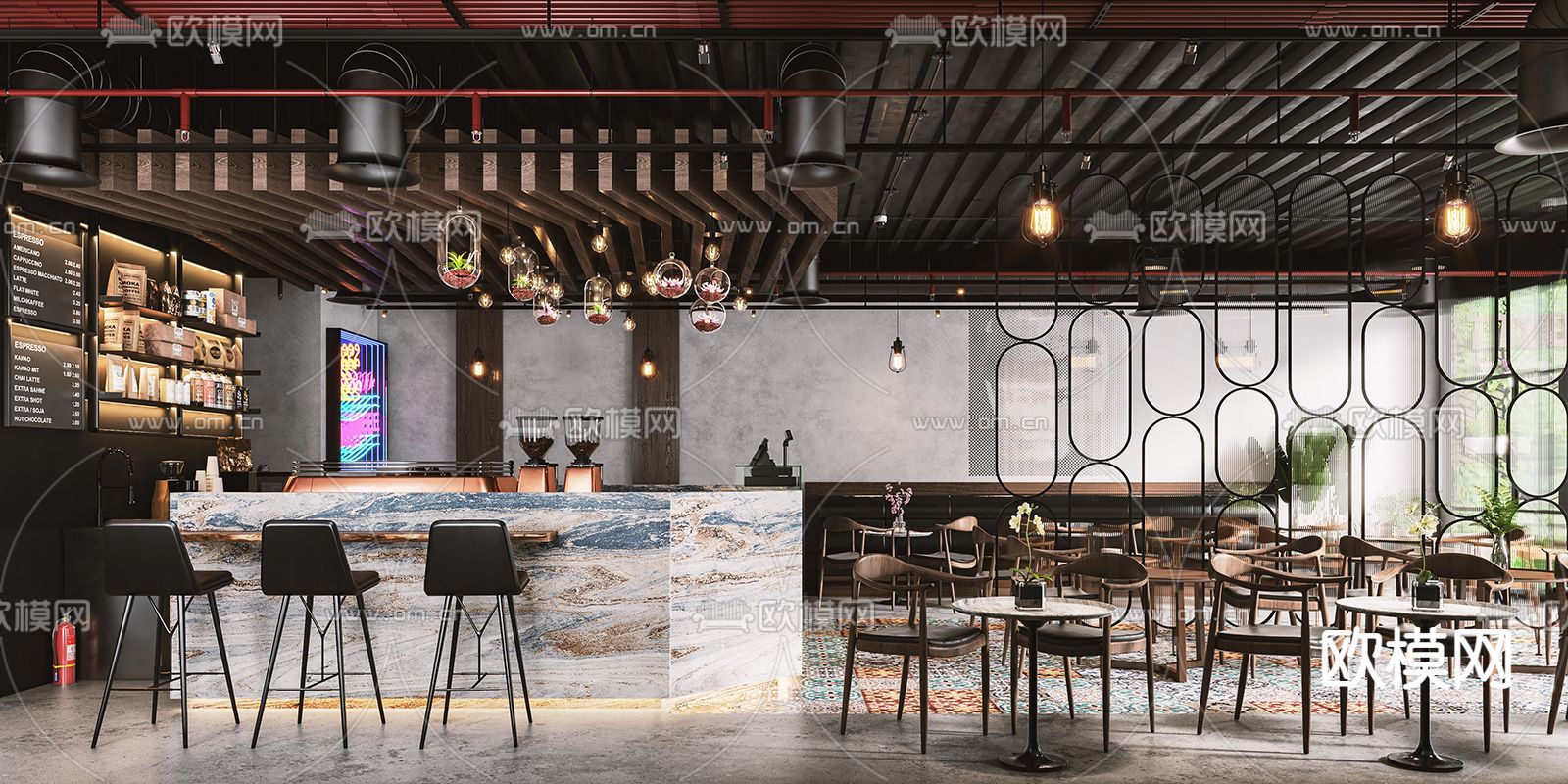 工业风咖啡厅3d模型下载（渲染图4）
