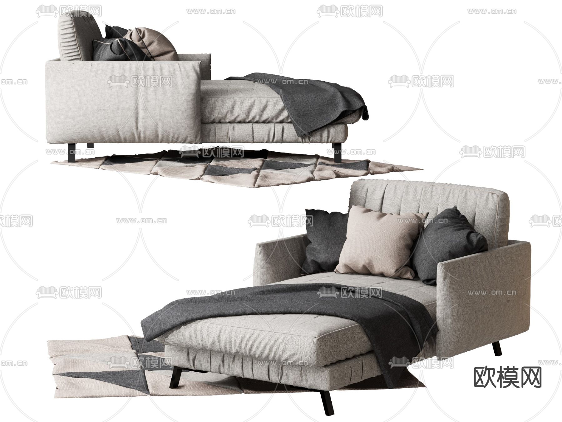 现代灰色沙发贵妃椅su模型下载（渲染图1）