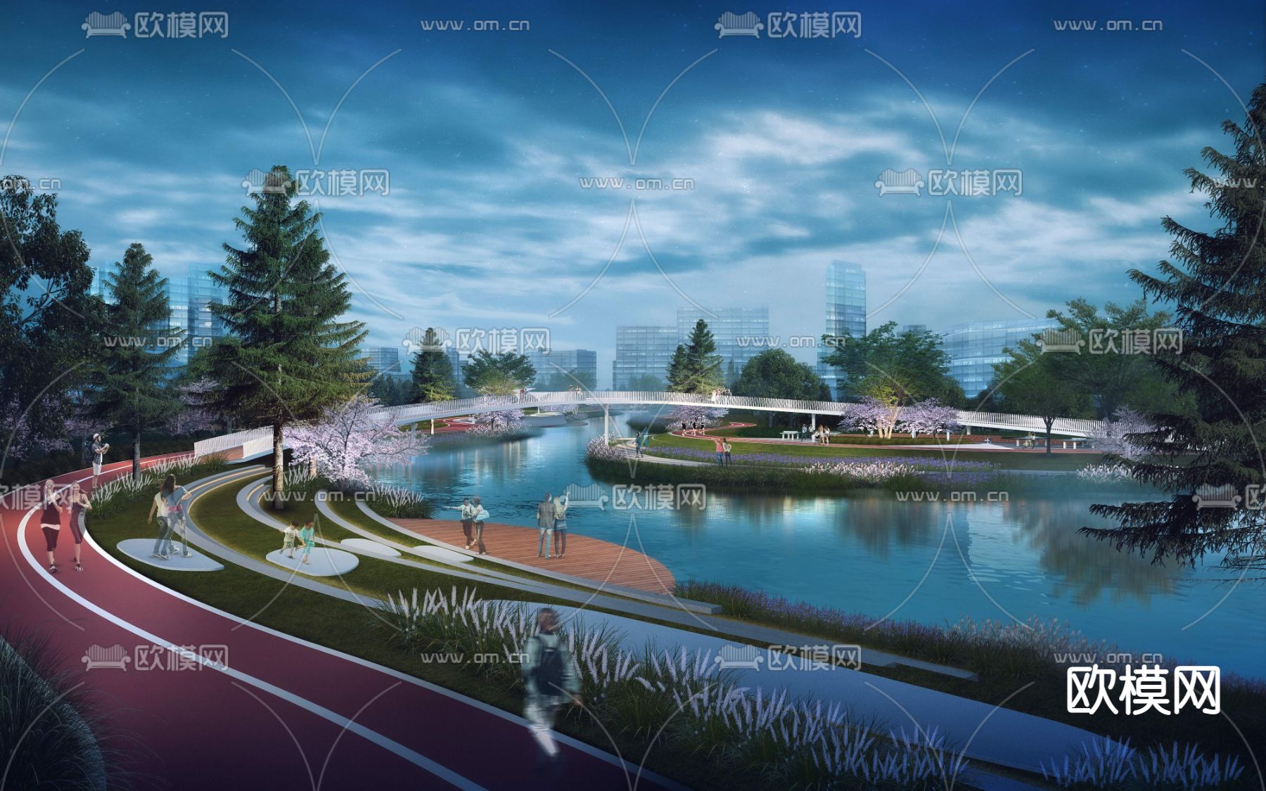 现代湖泊夜景景观公园PSD下载_ID12033028_3dmax免费模型-欧模网
