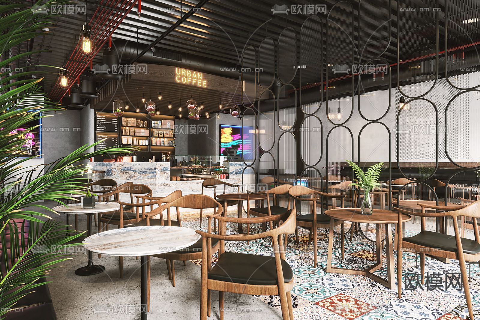 工业风咖啡厅3d模型下载（渲染图1）