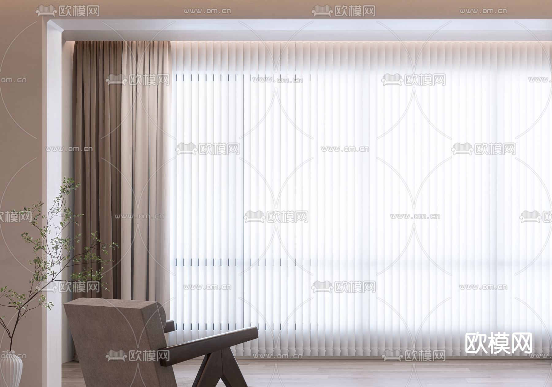 现代窗帘梦幻帘百叶帘su模型下载（渲染图2）