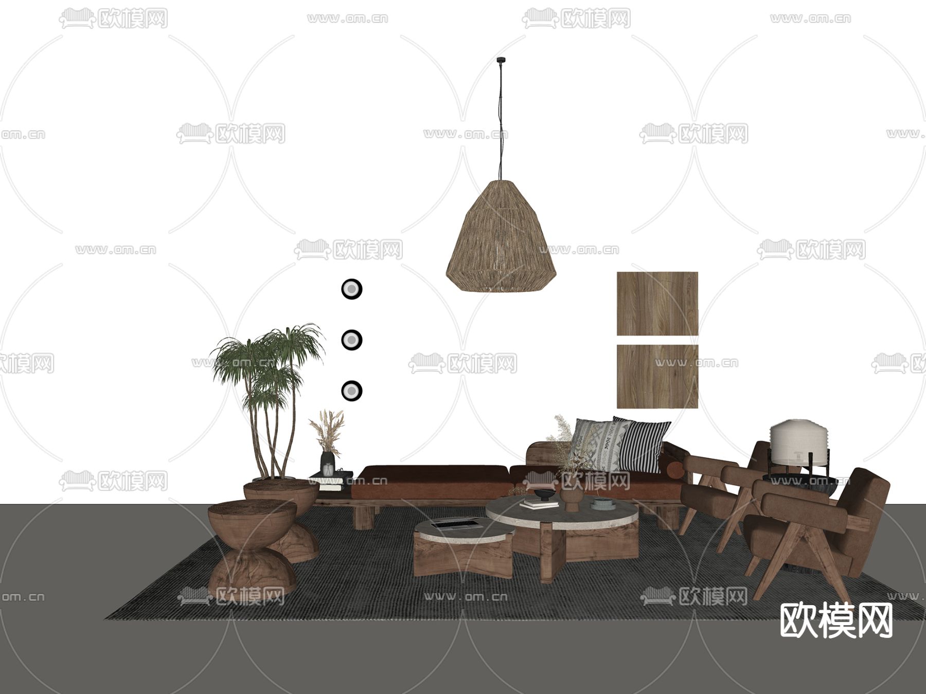 侘寂风沙发茶几组合su模型下载（渲染图2）