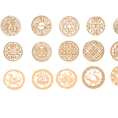  中式圆形花格镂花窗雕花构件su模型 