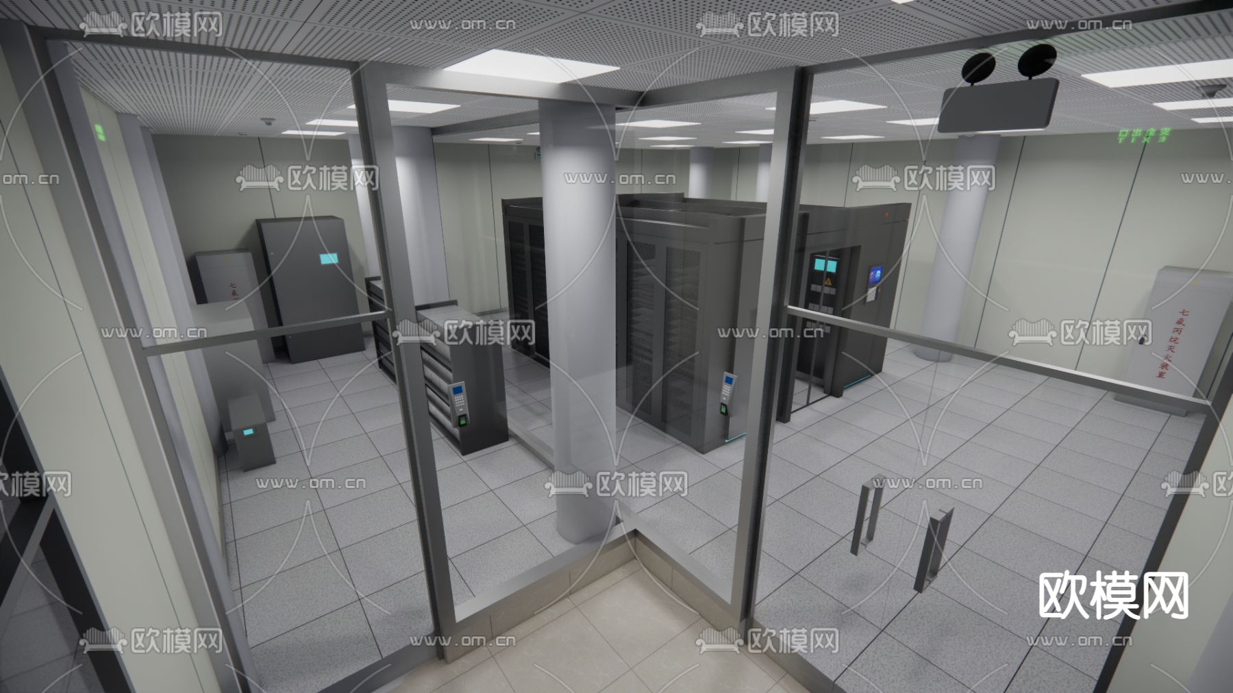现代数据中心机房su模型下载（渲染图2）