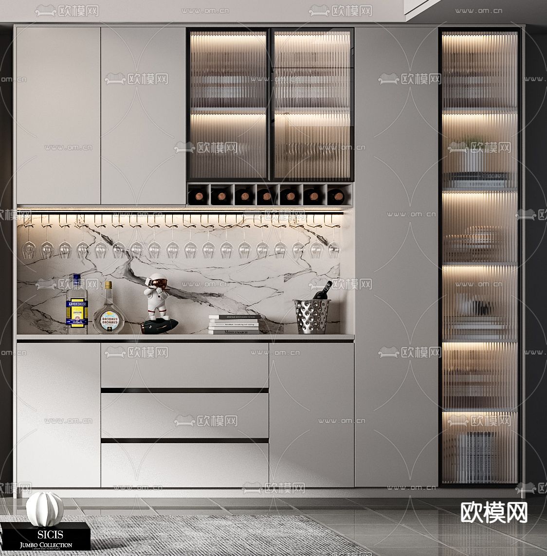 现代烤漆长虹玻璃酒柜3d模型