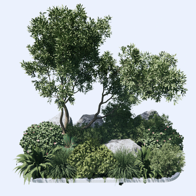  现代绿植堆小品su模型 