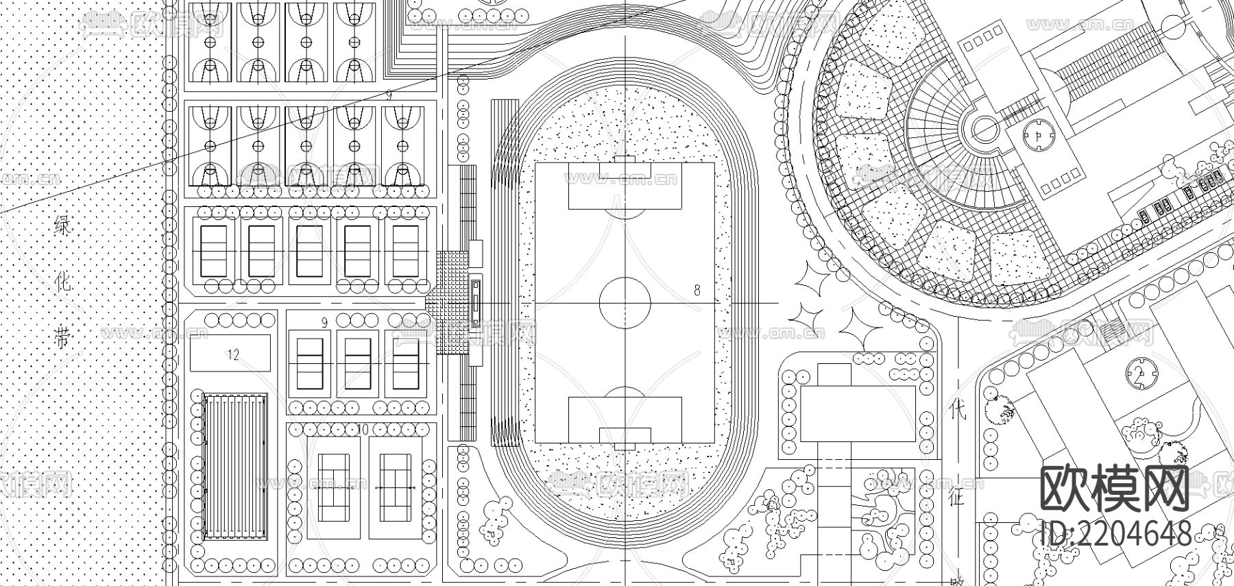 某大学总体规划CAD方案图下载（渲染图3）
