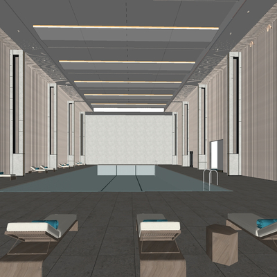  现代室内游泳池su模型 