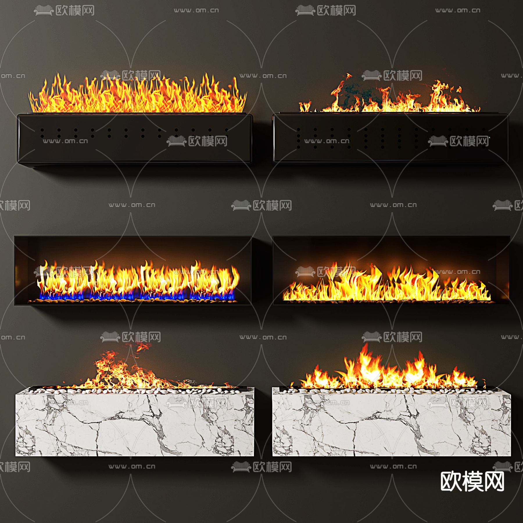 现代轻奢金属大理石壁炉组合3d模型下载