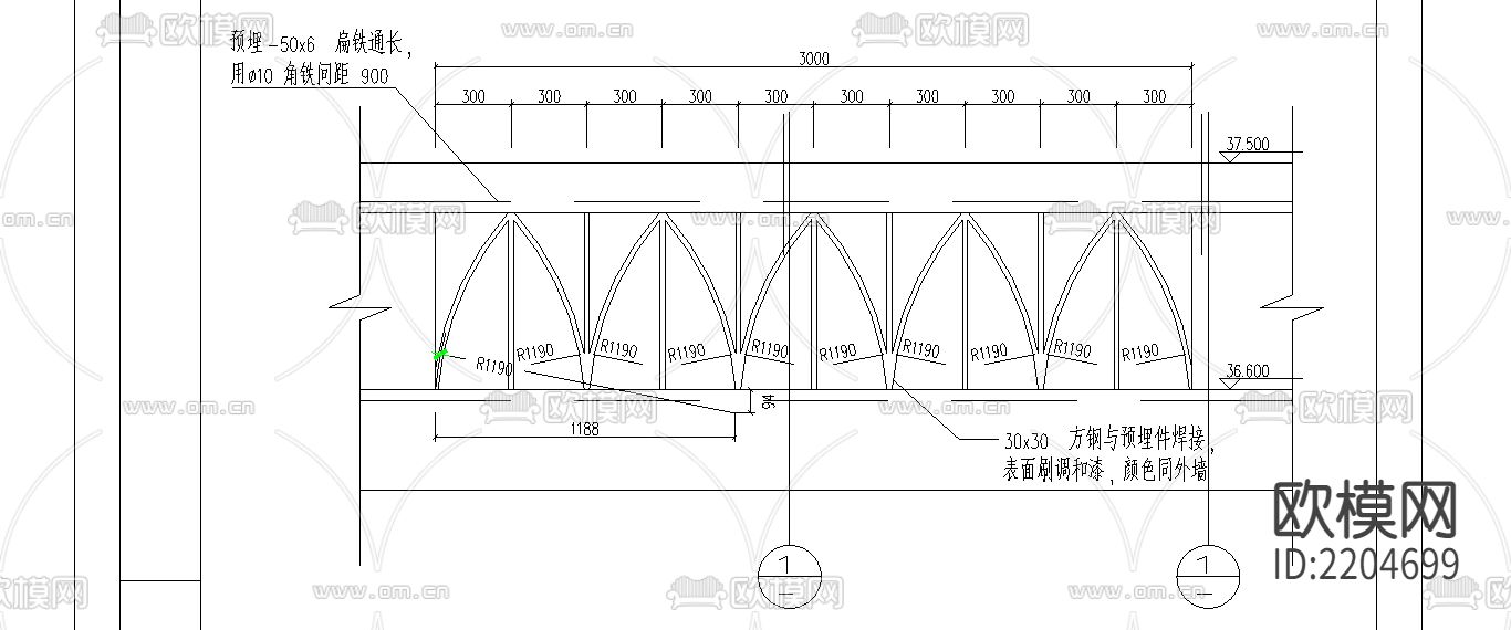 阳台外墙CAD大样图下载（渲染图3）