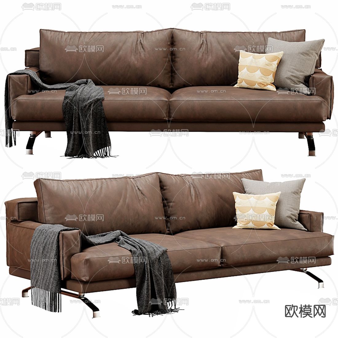 Bonaldo 现代棕色皮革双人沙发3d模型下载