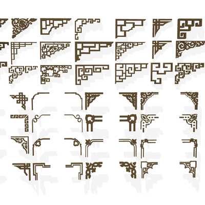  中式角花角线花组合su模型 
