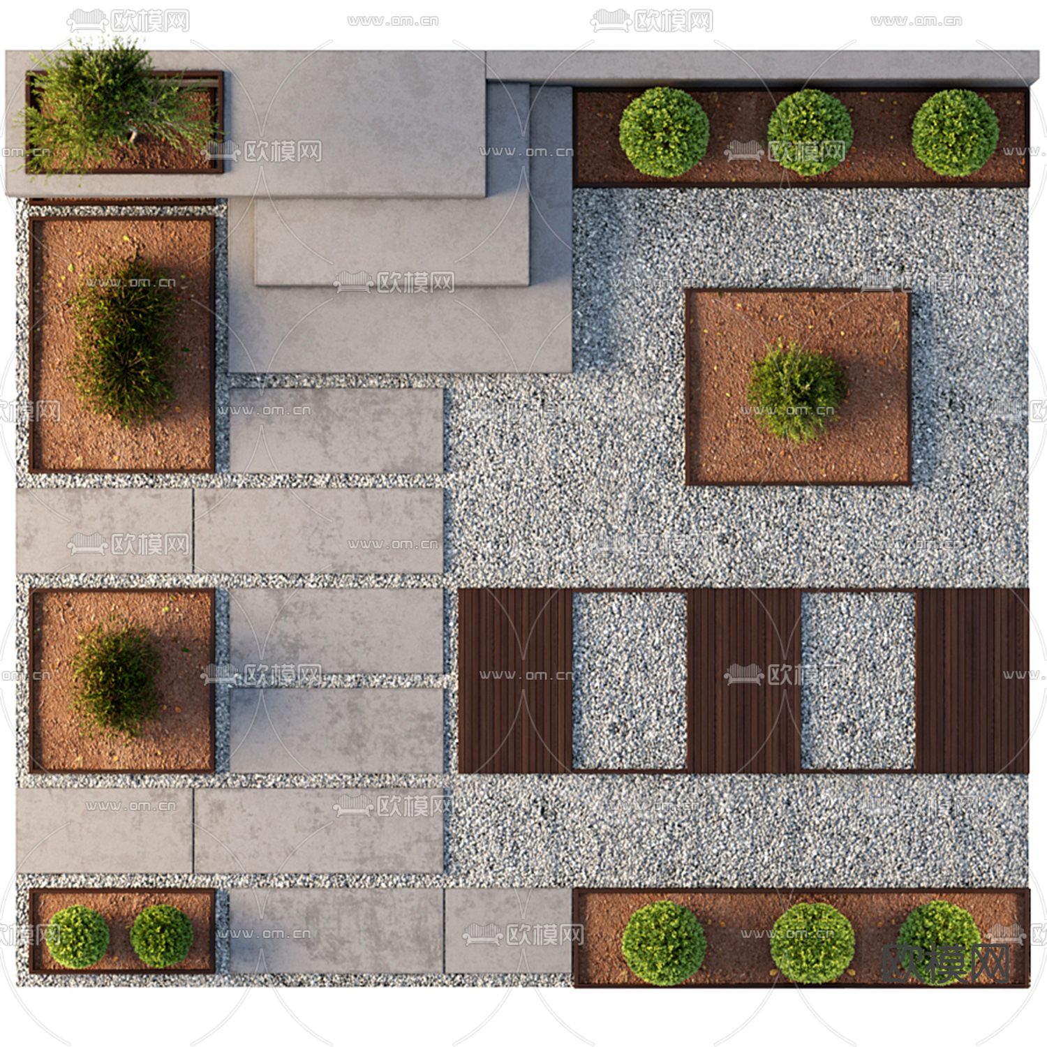 现代园林花草景观3d模型下载（渲染图2）