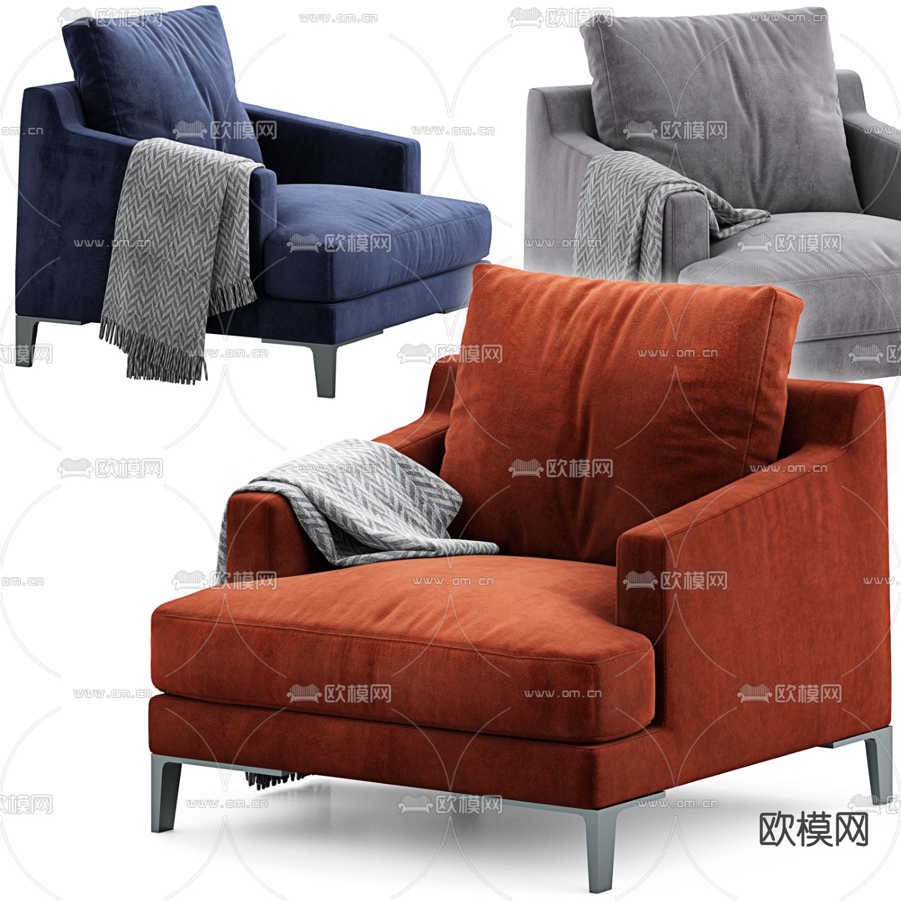 现代布艺单人沙发3d模型下载_ID12039796_3dmax免费模型-欧模网