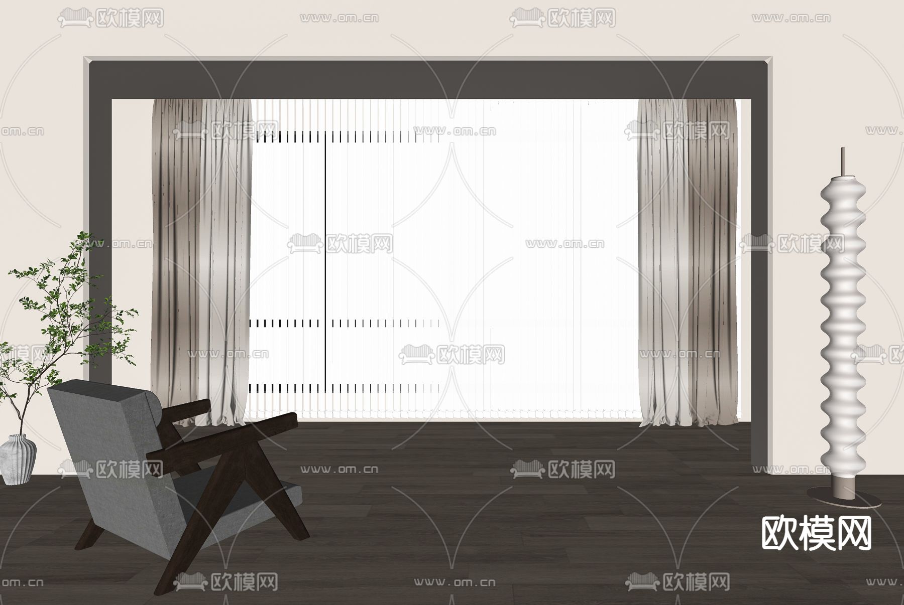 现代窗帘梦幻帘百叶帘su模型下载（渲染图4）