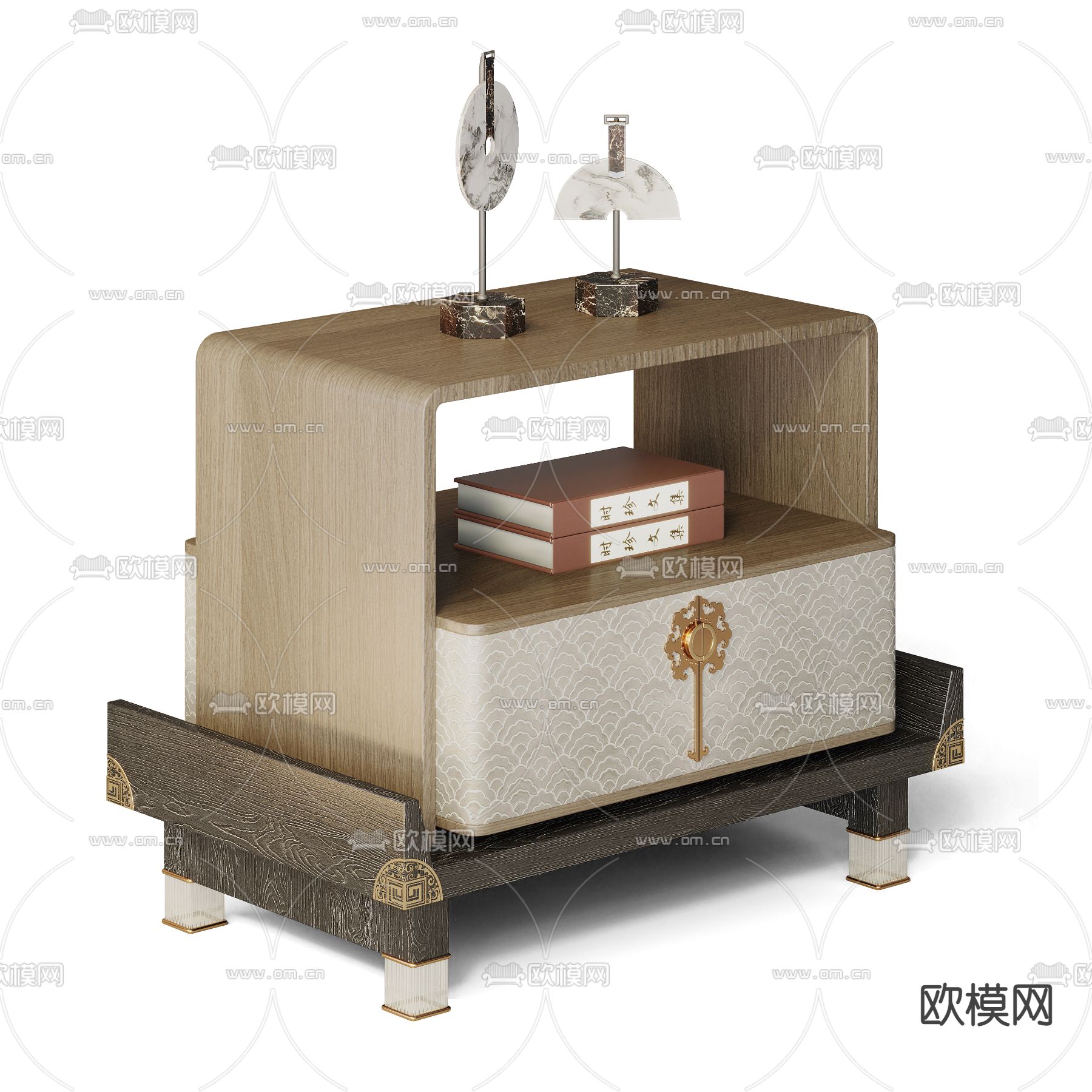 新中式轻奢床头柜3d模型下载（渲染图3）