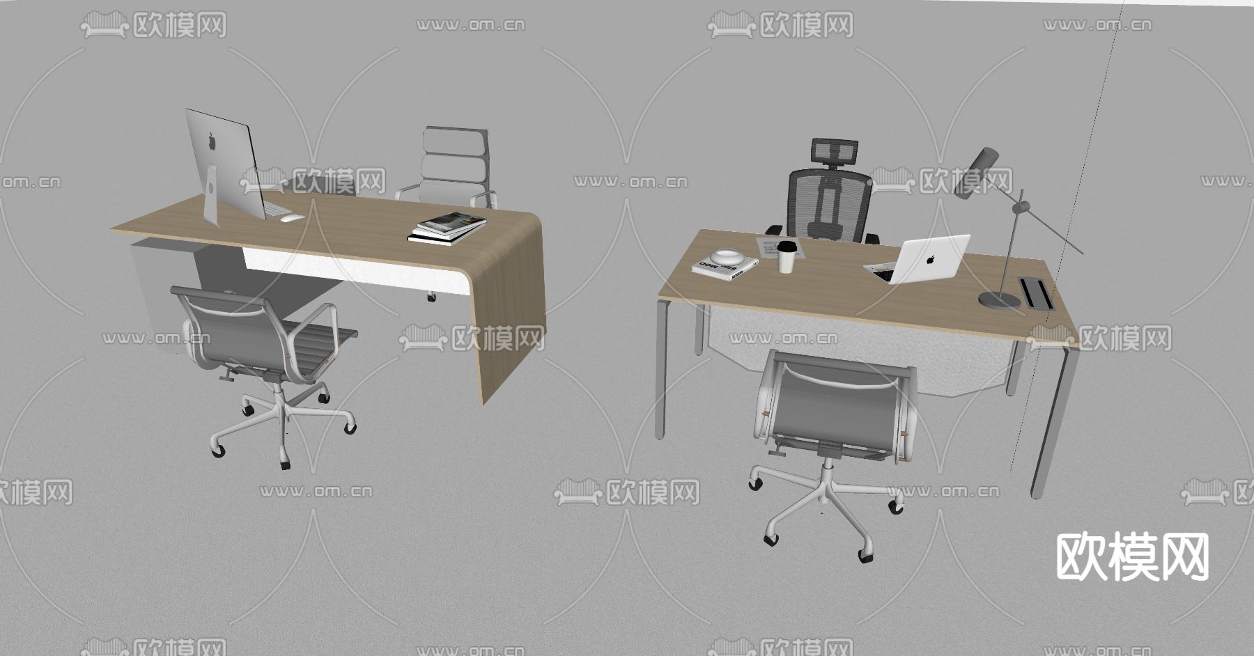 现代班台办公桌椅su模型下载（渲染图2）