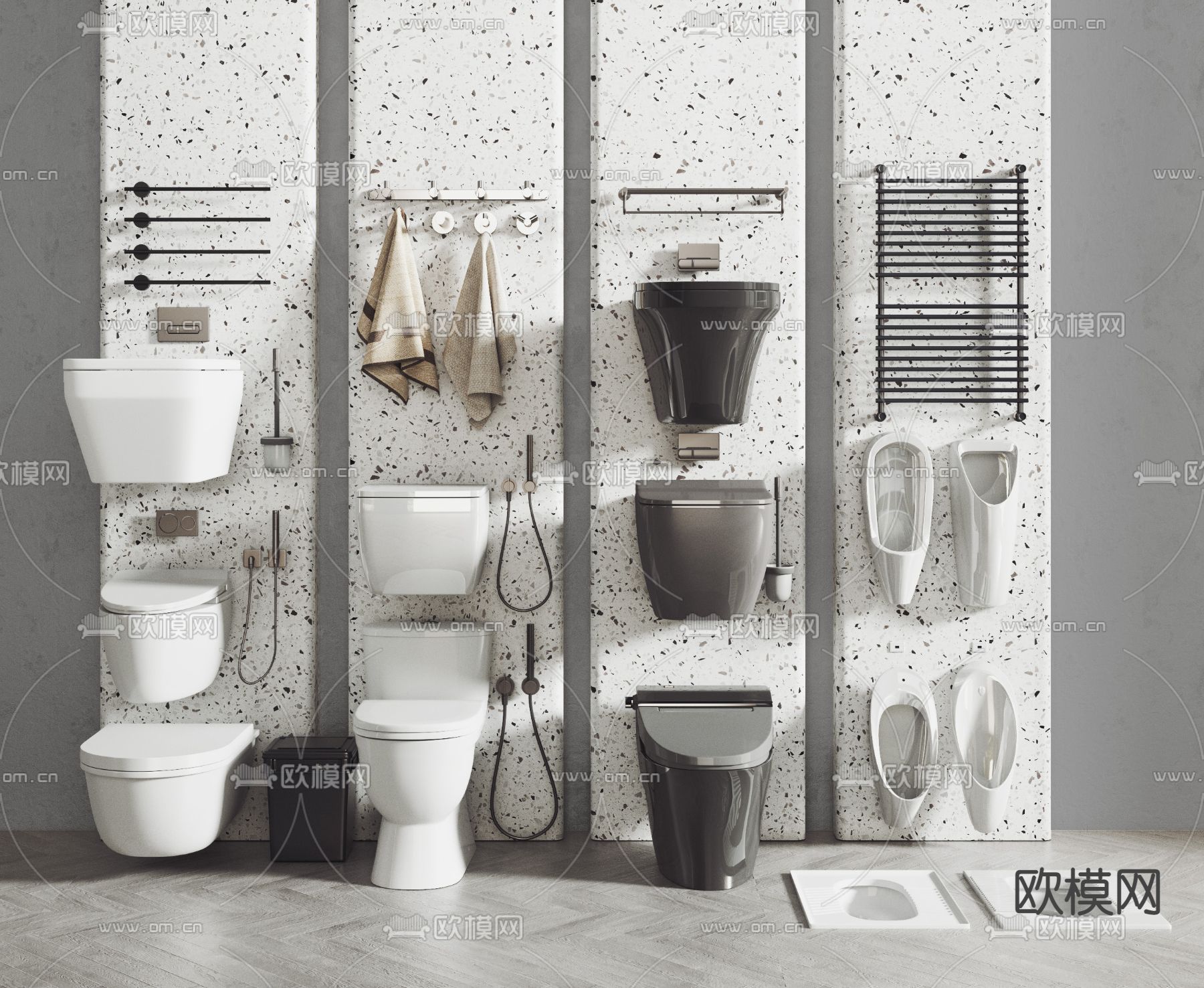 现代马桶蹲便器小便斗毛巾架3d模型下载