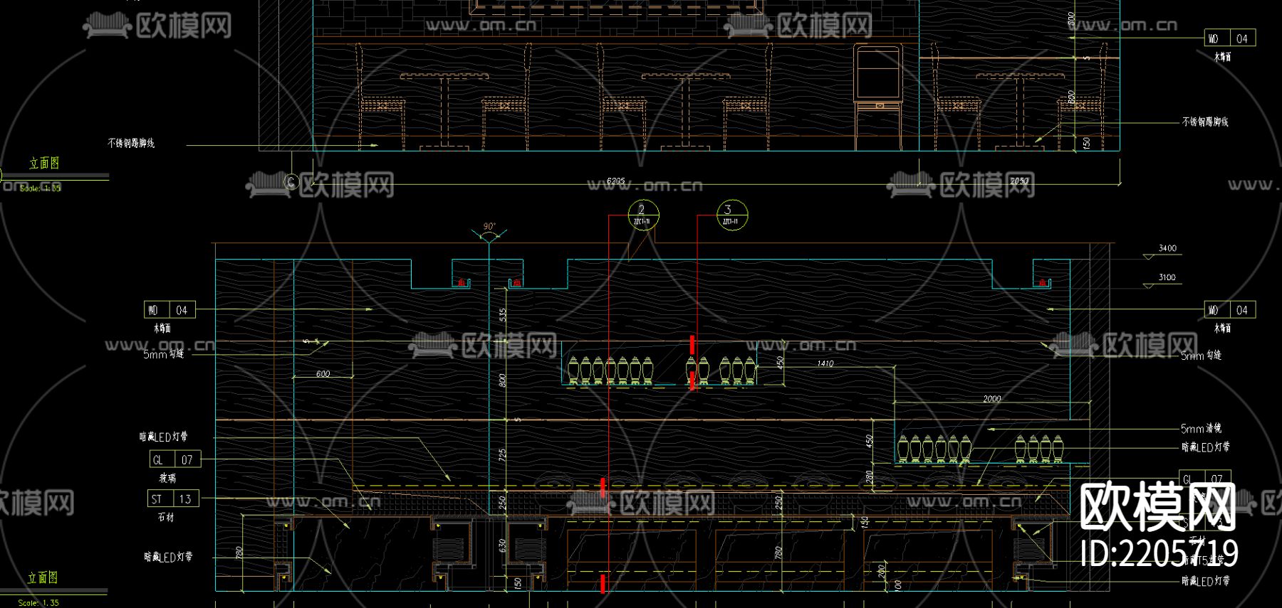 自助餐台CAD节点大样下载（渲染图1）