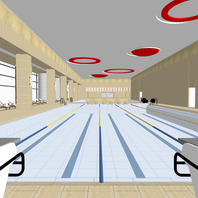  现代游泳池su模型 