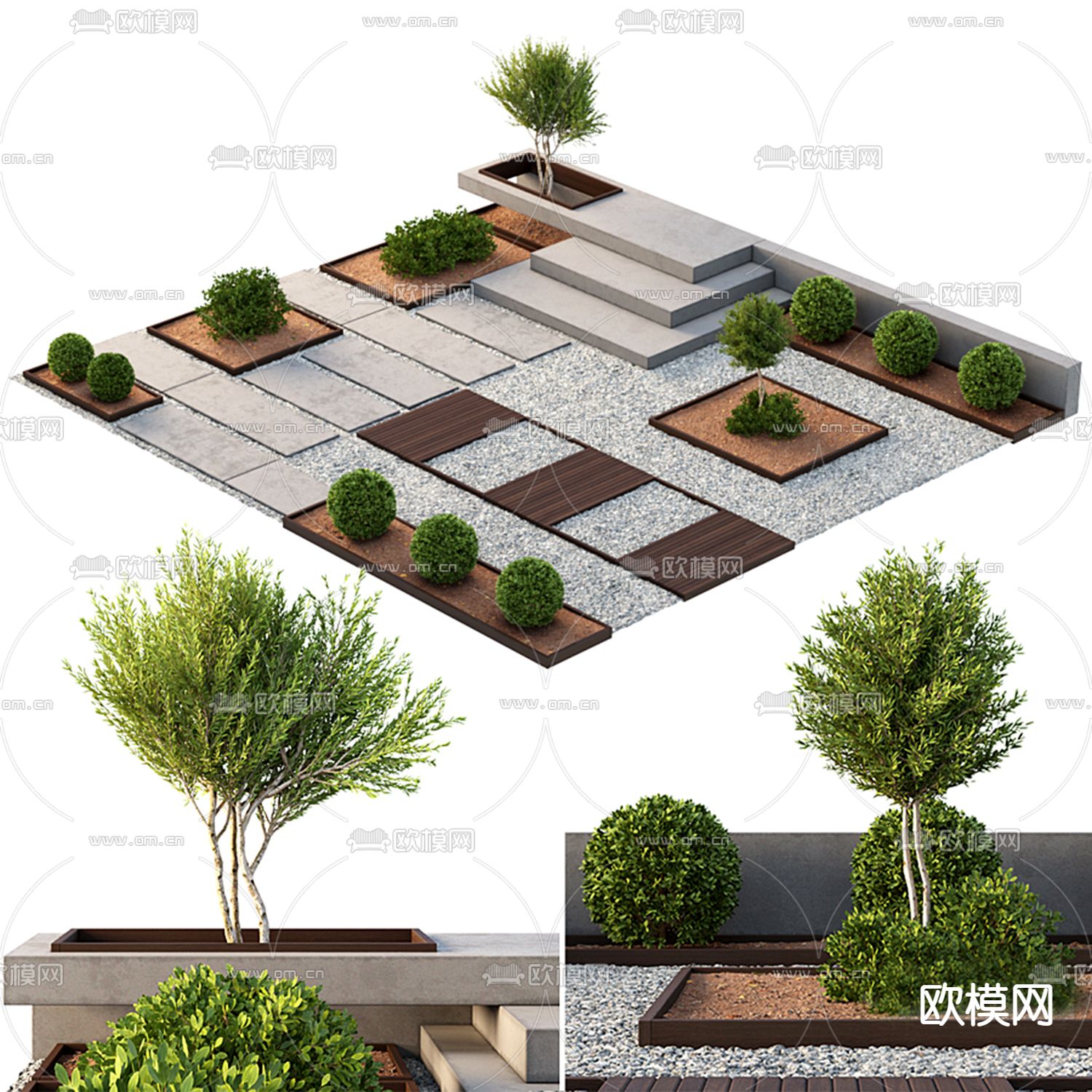 现代园林花草景观3d模型下载（渲染图1）