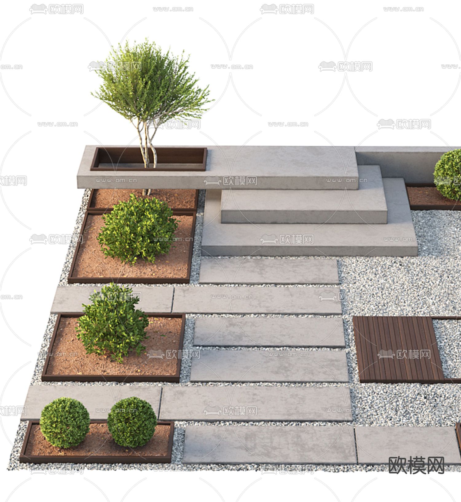 现代园林花草景观3d模型下载（渲染图3）