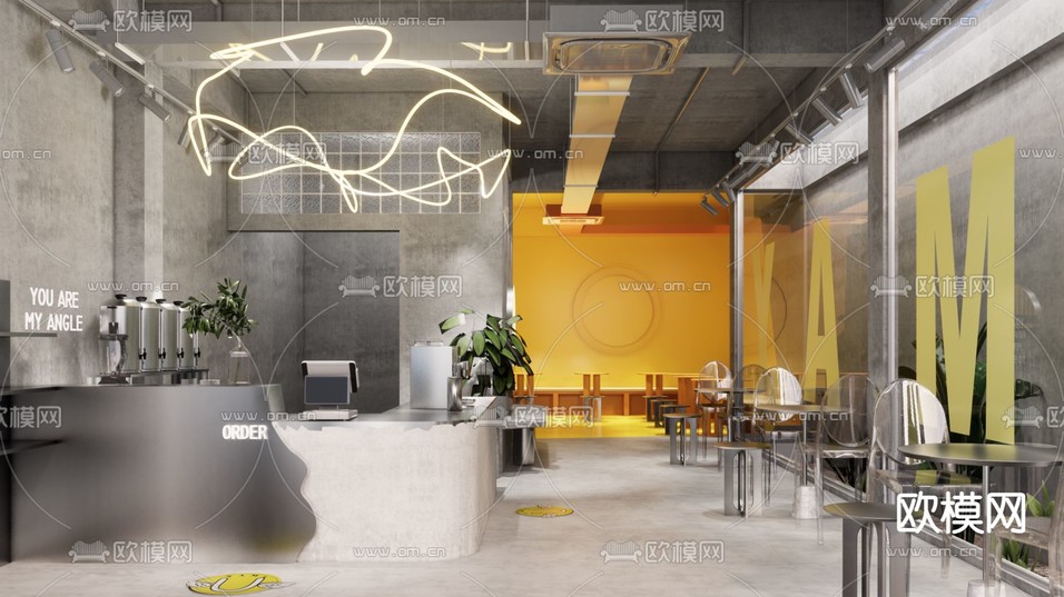 现代咖啡厅奶茶店su模型下载(渲染图1)