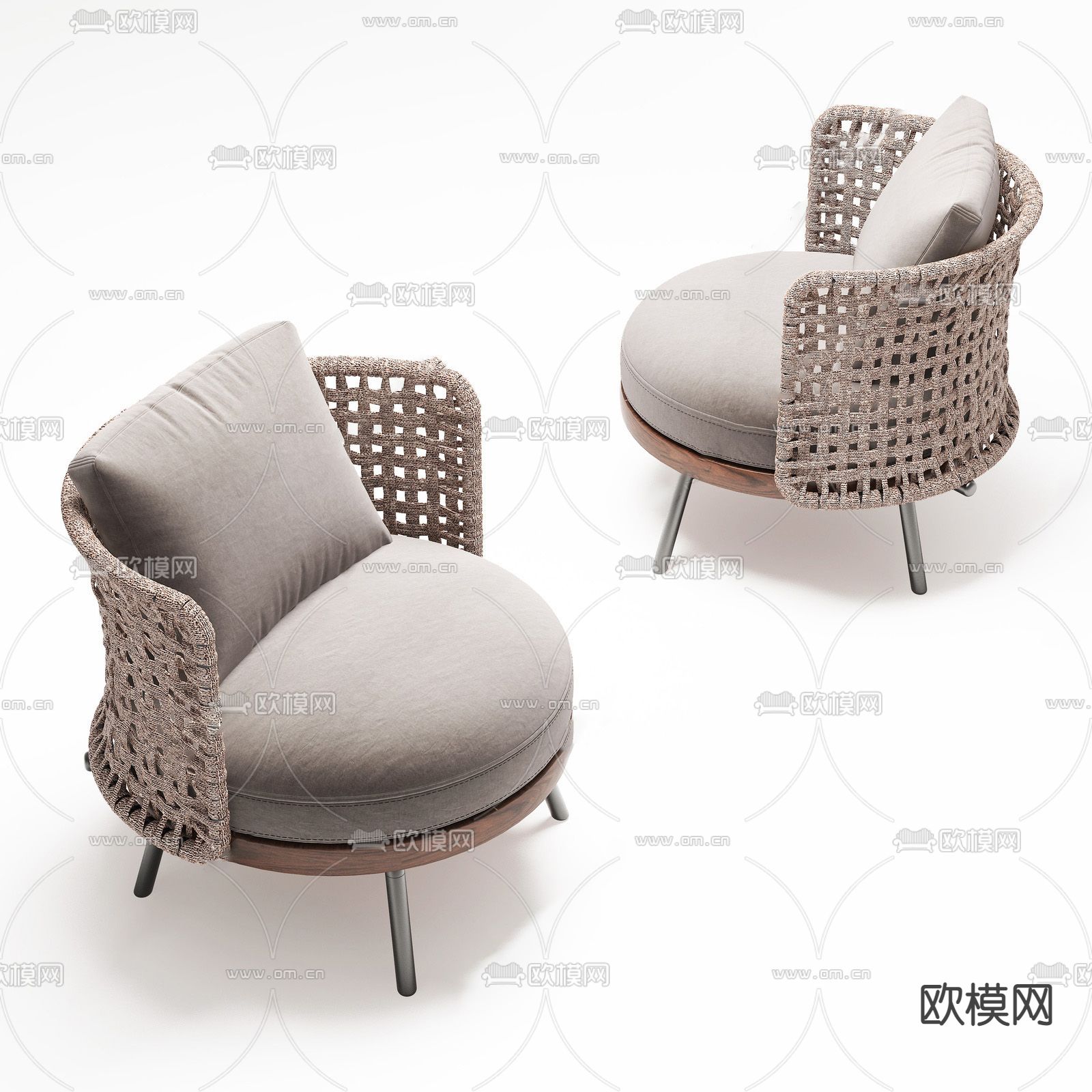 侘寂风编织布艺户外休闲椅su模型下载（渲染图1）