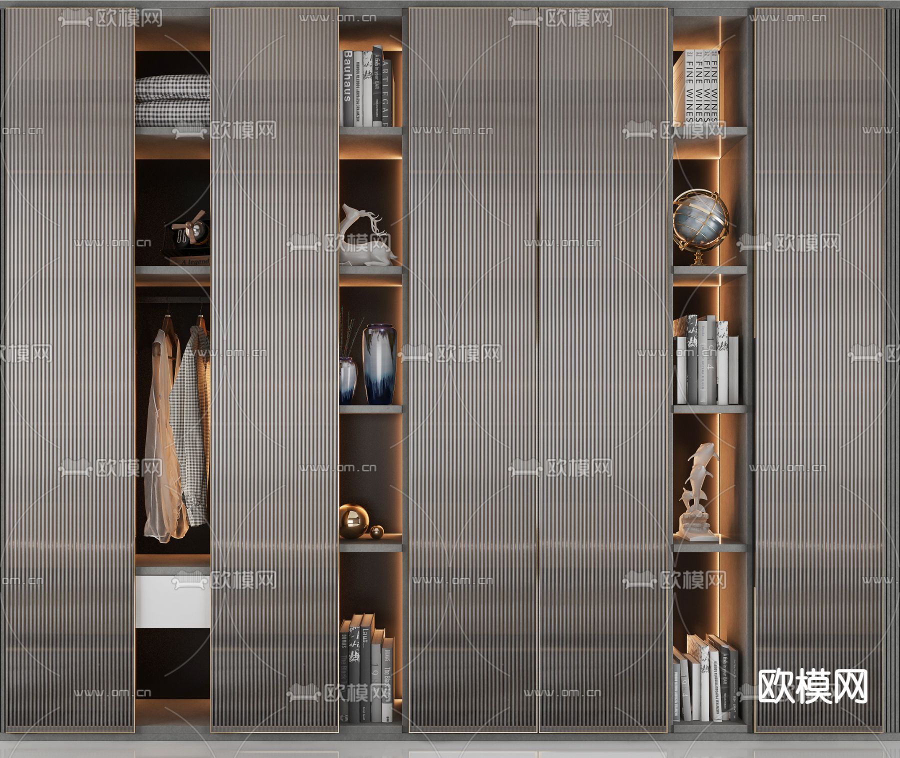 现代轻奢衣柜3d模型下载（渲染图1）
