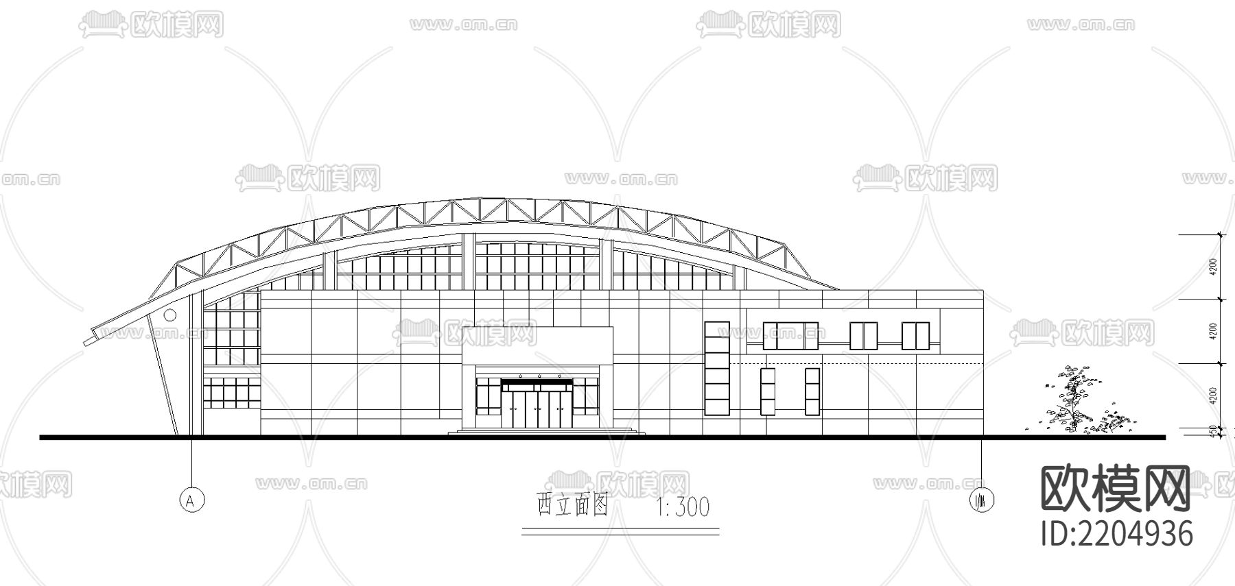 某学校体育馆CAD施工图方案下载（渲染图3）